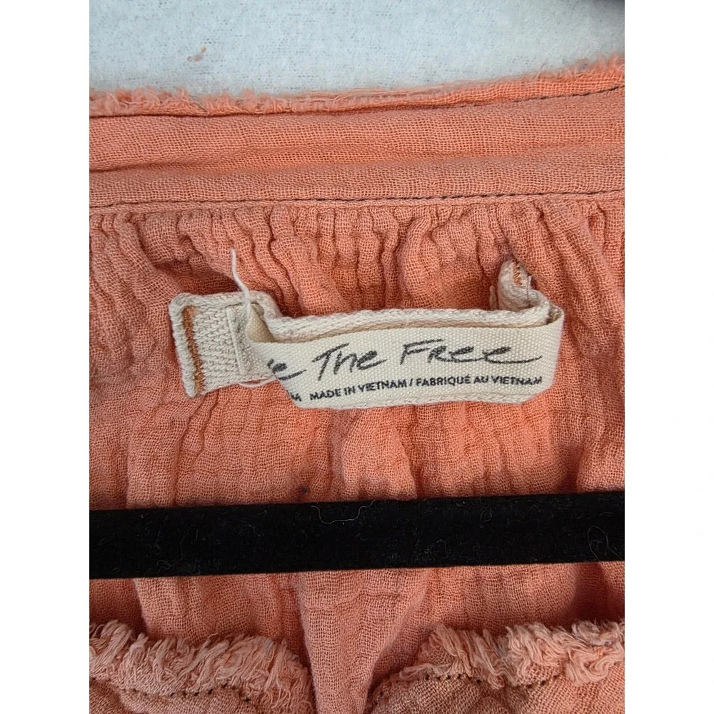 Free People We The Free Gauze Blouse L Peach Cotton Raw Hem Boho Oversized Top